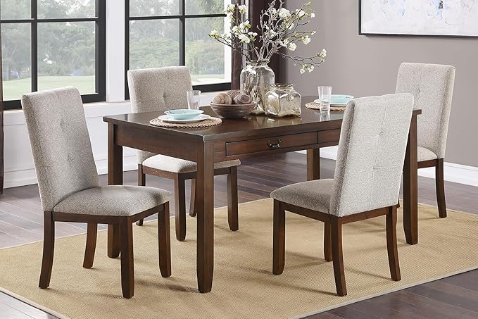 NicBex 5 Piece Dining Table Set Kitchen Table and Chairs 5Pc Dining Set Table and 4 Side Chair Chenille Upholstery Functional Drawers Table Wooden Funiture Dining Kitchen Set, Cherry - LeafyLoom