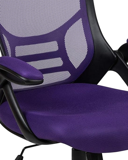 Flash Furniture Porter High-Back Swivel Office Chair with Adjustable Lumbar Support and Seat Height, Ergonomic Mesh Desk Chair with Flip-Up Armrests, Purple/Black - LeafyLoom