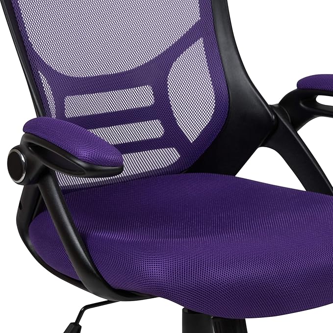 Flash Furniture Porter High-Back Swivel Office Chair with Adjustable Lumbar Support and Seat Height, Ergonomic Mesh Desk Chair with Flip-Up Armrests, Purple/Black - LeafyLoom