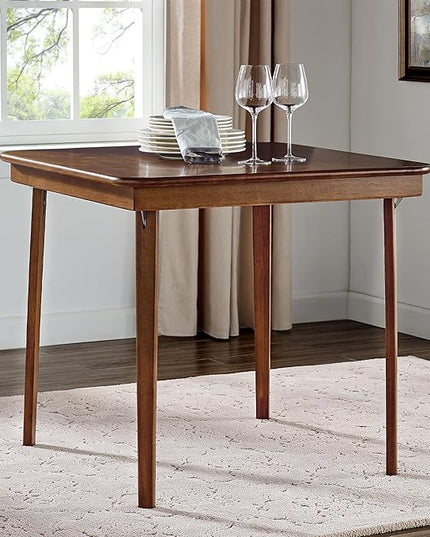 MECO Stakmore Straight Edge Solid Wood Folding Card Table, Folds to Deep 3.38 Inches for Easy Storage, 29.5″H x 32″W x 32″D, Fruitwood Finish - LeafyLoom