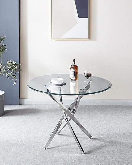 NicBex Dining Table Contemporary Kitchen Table Farmhouse Rustic Artisan Contemporary Round Clear Dining Tempered Glass Table with Chrome Legs Round Dining Table, Easy Assembly, Clear + Silver - LeafyLoom