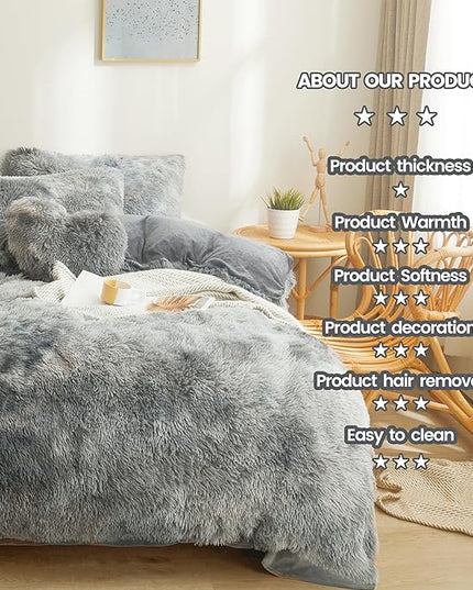 Tie dye Dark Gray Plush Fluffy Comforter Cover Set Queen - Ultra Soft Faux Fur tie dye Bedding Sets 3 Pieces (1 Shaggy Duvet Cover + 2 Pillow case) Fluffy Bed Set (Tie Dye Dark Gray, Queen) - LeafyLoom