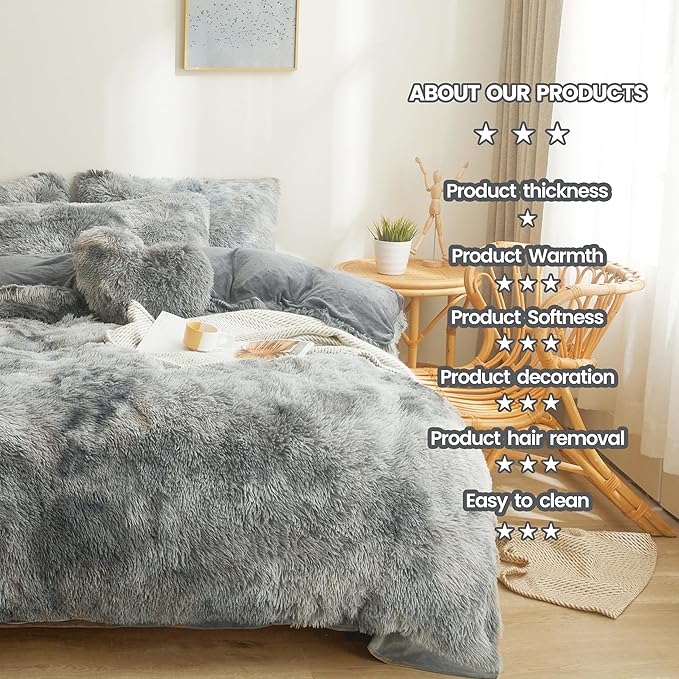 Tie dye Dark Gray Plush Fluffy Comforter Cover Set Queen - Ultra Soft Faux Fur tie dye Bedding Sets 3 Pieces (1 Shaggy Duvet Cover + 2 Pillow case) Fluffy Bed Set (Tie Dye Dark Gray, Queen) - LeafyLoom