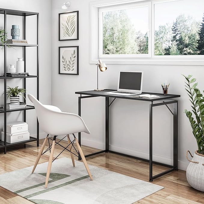 Techni Mobili Space Saving Folding Desk, Black - LeafyLoom