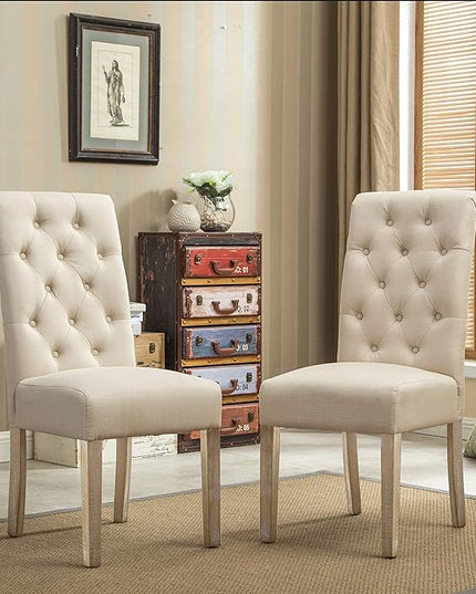 Roundhill Furniture Habit Solid Wood Tufted Parsons Dining Chair (Set of 2), Tan - LeafyLoom