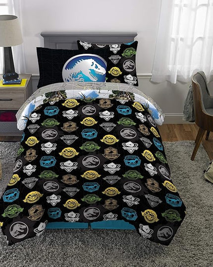 Franco Kids Bedding Super Soft Comforter and Sheet Set with Sham, 5 Piece Twin Size, Jurassic World,6A1348 - LeafyLoom