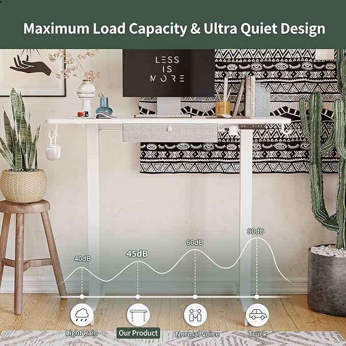 FEZIBO 48 x 24 Inches Standing Desk with Drawer, Adjustable Height Electric Stand up Desk with Storage, Sit Stand Home Office Desk, Ergonomic Computer Desk, White - LeafyLoom