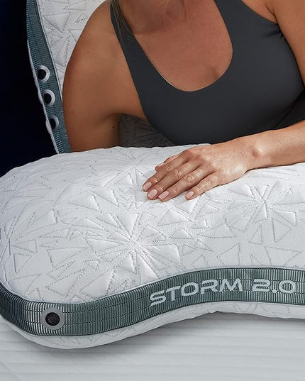 Bedgear Storm Cuddle Curve Performance Pillow - Size 2.0 - Cooling Bed Pillow for Side Sleepers - Medium Firm - Hypoallergenic, Washable and Removable Cover - LeafyLoom