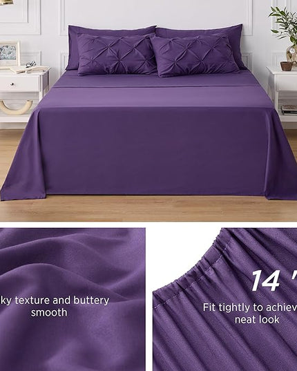 Bedsure King Size Comforter Set - Bedding Set King 7 Pieces, Pintuck Bed in a Bag Purple Bed Set with Comforter, Sheets, Pillowcases & Shams - LeafyLoom