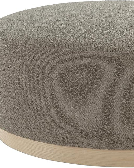 Round Ottoman Coffee Table, Modern Boucle Upholstered Center Table for Living Room Circle Accent Coffee Table for Bedroom Entryway Office - LeafyLoom