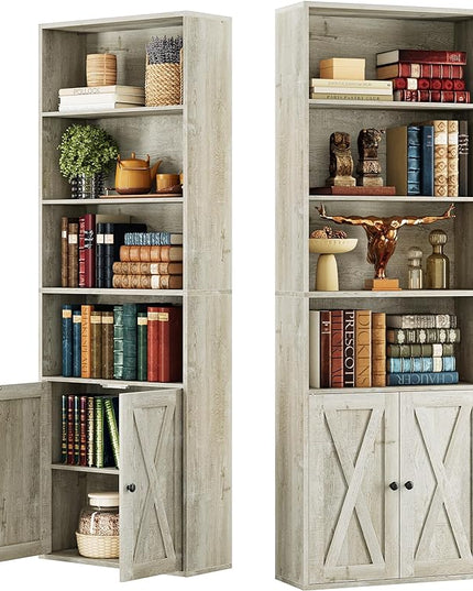 IRONCK Industrial Bookshelves and Bookcases with Doors Set of 2 Floor Standing 6 Shelf Display Storage Shelves 70 in Tall Bookcase for Home Office, Living Room - LeafyLoom