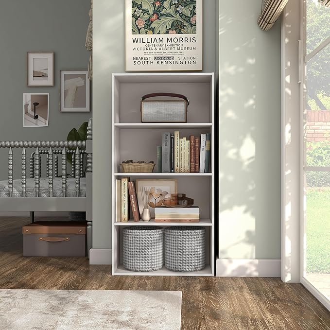 Apexa 4-Tier Cube Storage Organizer Shelves, Stackable Wood Bookcase Fits Cubby Bins for Organization, Dorm Teen Room Decor & Home Office, Greige - LeafyLoom