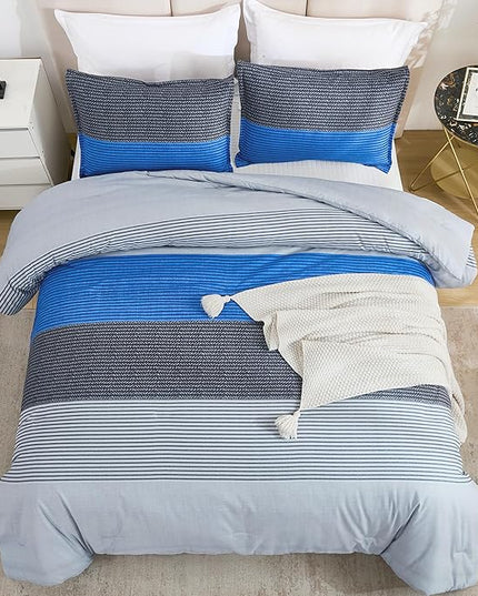 Litanika Blue Grey Bed Comforter Twin Set, XL Twin Comforter Boys Men Striped Bedding Comforter Set, 2 Pieces Lightweight Soft All Season Down Alternative Comforter - LeafyLoom
