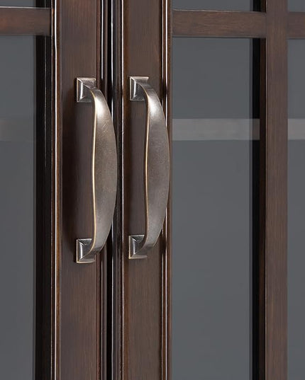 SIMPLIHOME Connaught SOLID WOOD 46 Inch Wide Traditional Tall Storage Cabinet in Dark Chestnut Brown, For the Living Room, Entryway and Family Room - LeafyLoom