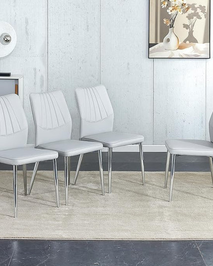 NicBex Dining Chairs Set of 6 Modern Faux Leather High Back Dining Chair Dining Room Kitchen Chairs with Silver Metal Legs,Chairs for Dining Room, Kitchen,Living Room, and Restaurants,White - LeafyLoom