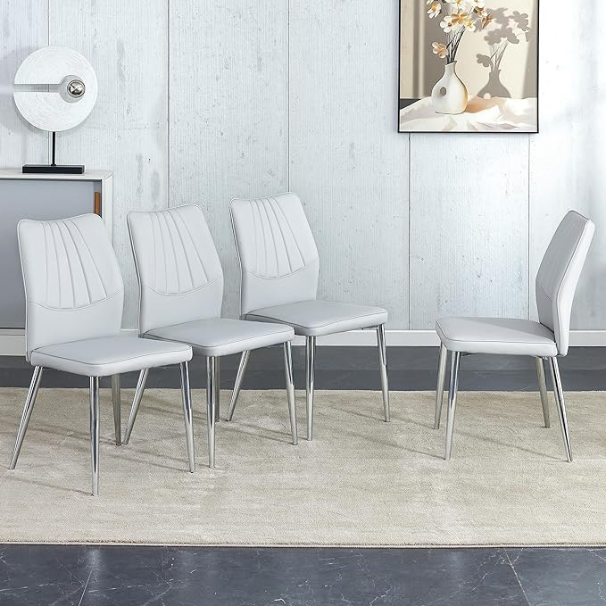 NicBex Dining Chairs Set of 6 Modern Faux Leather High Back Dining Chair Dining Room Kitchen Chairs with Silver Metal Legs,Chairs for Dining Room, Kitchen,Living Room, and Restaurants,White - LeafyLoom