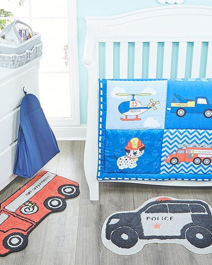 Hand Tufted Police Car Bedroom or Bathroom Rug - 30x20 in; 100% Cotton Kids Bathroom Mat; Decorative Kids Area Rug - LeafyLoom
