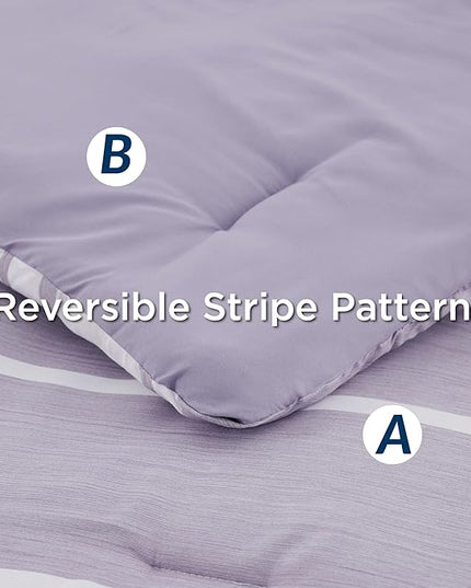 Bedsure Bed in a Bag Twin Size 5 Pieces, Purple White Striped Bedding Comforter Sets All Season Bed Set with 1 Pillow Sham, Flat Sheet, Fitted Sheet and 1 Pillowcase - LeafyLoom