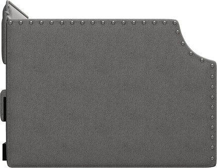 Twin Size Linen Upholstered Daybed with Trundle,Wooden Frame Armrests Bed,W/Wood Slat Support,Arched Back & Nailhead Trim,for Kids,Dorms and Guest Bedrooms,Gray - LeafyLoom