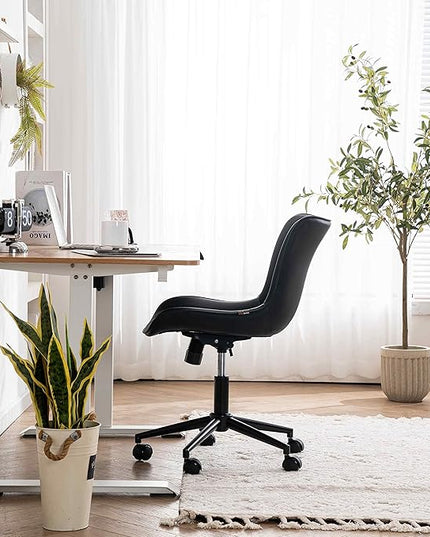 YOUNIKE Office Chair Swivel Desk Chair Upholstered Faux Leather Height Adjustable with Wheels Computer Task Chair Modern Rolling Armless Back, Black, Loads 300 lbs - LeafyLoom
