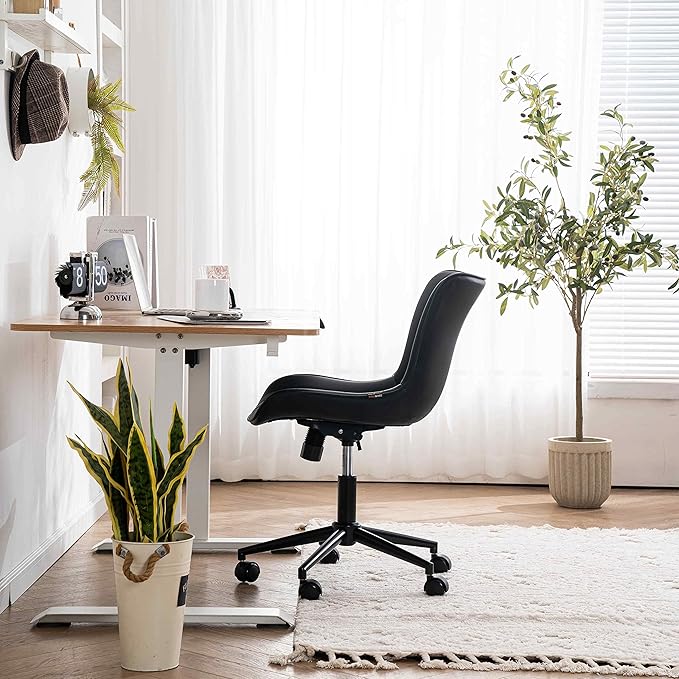 YOUNIKE Office Chair Swivel Desk Chair Upholstered Faux Leather Height Adjustable with Wheels Computer Task Chair Modern Rolling Armless Back, Black, Loads 300 lbs - LeafyLoom