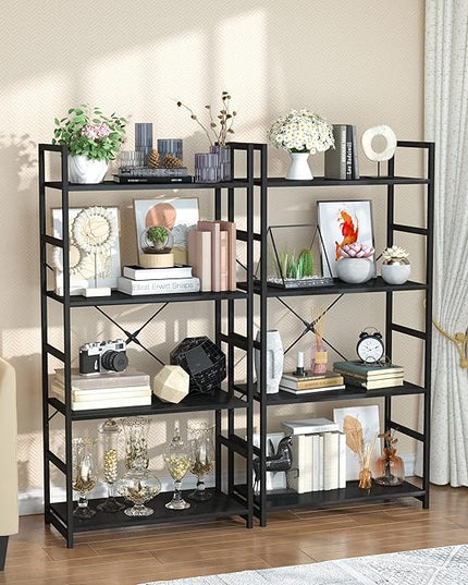 OTK 4 Tier Bookshelf, Tall Bookcase, Office Shelf Storage Organizer, Modern Book Shelf for Living Room, Bedroom, and Home Office, Black - LeafyLoom