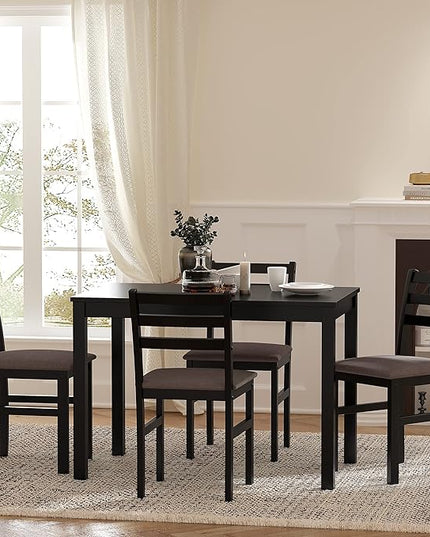 NicBex Dining Room Table Set for 4 Kitchen Table and Chairs 5Pcs Stylish Dining Table Set 4 Upholstered Chairs with Ladder Back Design for Dining Room Kitchen, Brown Oak - LeafyLoom
