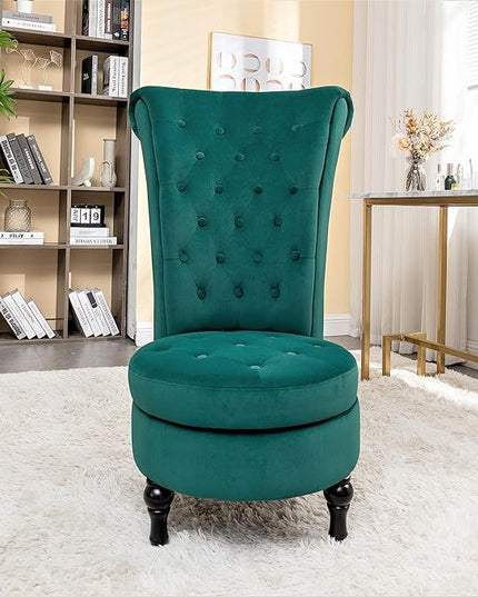 Royal High-Back Velvet Accent Chair for Vanity with Storage and Luxurious Upholstery, Retro Design and Versatile Usage for Living Room, Bedroom, Lounge and Office, Green - LeafyLoom