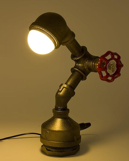 Industrial Steampunk LED Desk Lamp, Iron Piping Loft Style Vintage Antique Light, Retro Desk Lamp, Alfred Night Light LL-007-WW - LeafyLoom