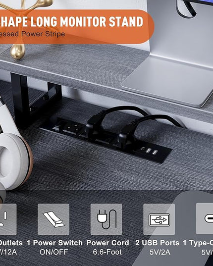 IDEALHOUSE L Shaped Desk - 76" Reversible L Shaped Computer Desk with File Drawer, Office Desk with Power Outlet, L Shaped Gaming Desk with Monitor Shelf, Corner Desk for Home Office, Grey Oak - LeafyLoom