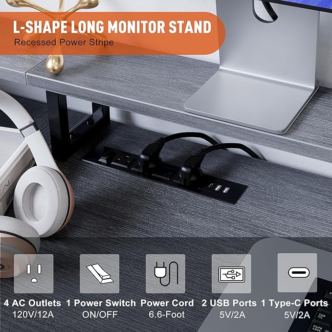 IDEALHOUSE L Shaped Desk - 76" Reversible L Shaped Computer Desk with File Drawer, Office Desk with Power Outlet, L Shaped Gaming Desk with Monitor Shelf, Corner Desk for Home Office, Grey Oak - LeafyLoom