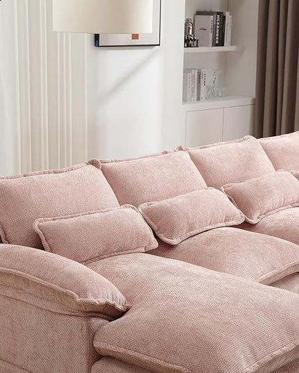 6 Seater Overstuffed Modular Sectional Sofa Cloud Couch with Double Chaise Lounge, U Shaped Chenille Upholstered Leisure Sofa&Couches with Memory Foam and Waist Pillows for Living Room Office - LeafyLoom