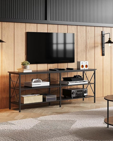 WLIVE TV Stand up to 70 Inch TV, 63" Entertainment Center, TV Media Console with 3-Tier Storage Shelves for Living Room and Bedroom, Black - LeafyLoom