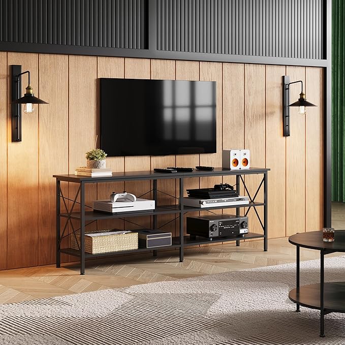 WLIVE TV Stand up to 70 Inch TV, 63" Entertainment Center, TV Media Console with 3-Tier Storage Shelves for Living Room and Bedroom, Black - LeafyLoom