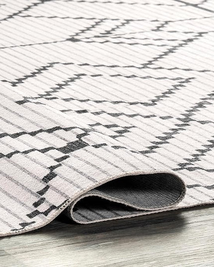 nuLOOM Echo Multi Diamond Machine Washable Ultra Thin Area Rug, 4' x 6', Ivory - LeafyLoom