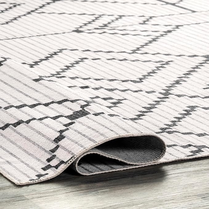 nuLOOM Echo Multi Diamond Machine Washable Ultra Thin Runner Rug, 2' 6" x 8', Ivory - LeafyLoom