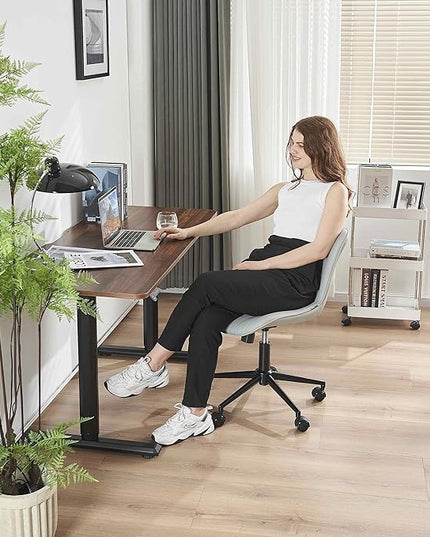 YOUNIKE Armless Office Chair with Wheels Swivel Rolling Computer Chair, Upholstered Leather Desk Chair, Modern Adjustable Rolling Task Chair, Grey - LeafyLoom