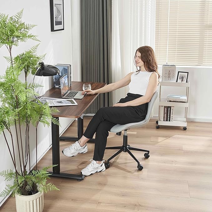 YOUNIKE Armless Office Chair with Wheels Swivel Rolling Computer Chair, Upholstered Leather Desk Chair, Modern Adjustable Rolling Task Chair, Grey - LeafyLoom