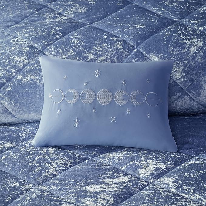 Intelligent Design Queen Comforter Set, Velvet Comforter Set , Luxury Diamond Quilting Comforter Set, Fluffy Comforter Bed Set with Decorative Pillowand 2 Shams, 4 Piece Blue, Full/Queen - LeafyLoom