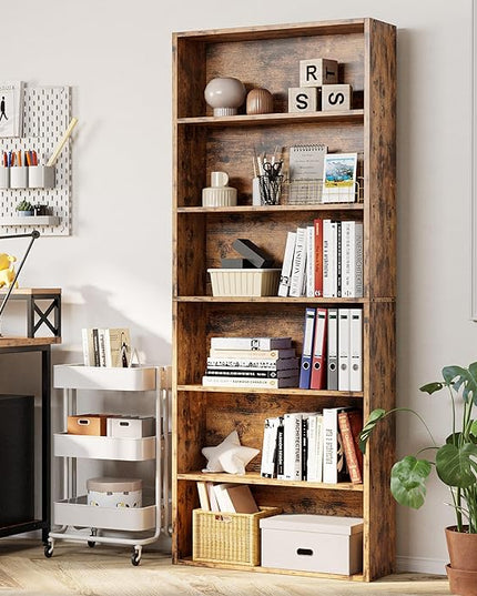 IRONCK Industrial Bookshelves and Bookcases Floor Standing 6 Shelf Display Storage Shelves 70 in Tall Bookcase Home Decor Furniture for Home Office, Living Room, Bed Room, Vintage Brown - LeafyLoom