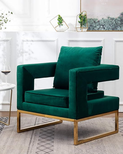 Roundhill Furniture Lenola Upholstered Accent Arm Chair, Green 27.5D x 29.75W x 34.5H in - LeafyLoom