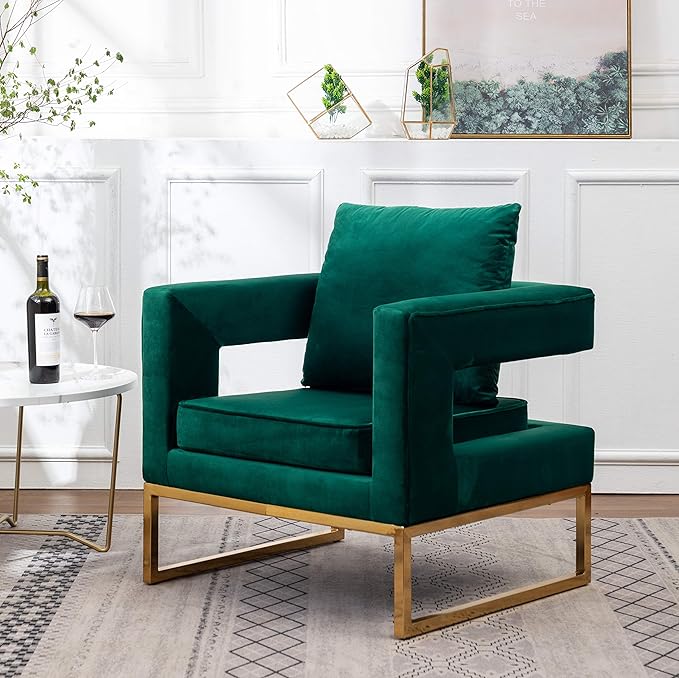 Roundhill Furniture Lenola Upholstered Accent Arm Chair, Green 27.5D x 29.75W x 34.5H in - LeafyLoom