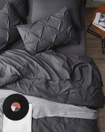 Bedsure King Size Comforter Set - Bedding Set King 7 Pieces, Pintuck Bed in a Bag Dark Grey Bed Set with Comforter, Sheets, Pillowcases & Shams - LeafyLoom