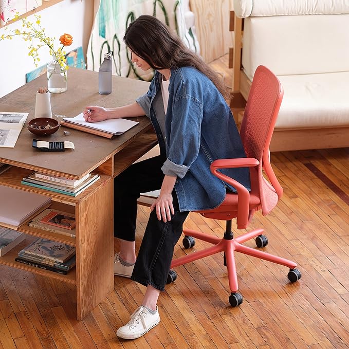 Branch Verve Chair - High Performance Executive Office Chair with Contoured Seat Back and Adjustable Lumbar Rest - High Density Foam Cushion with Aluminum Base - Up to 275 lbs - Coral - LeafyLoom