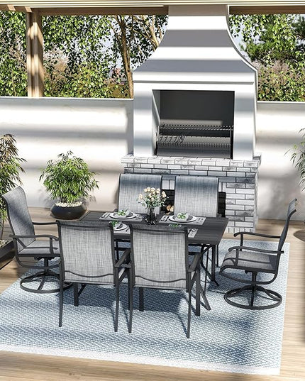 Pamapic 7 Pieces Patio Dining Set, Outdoor Dining Set for Garden Backyard Poolside Deck,Outdoor Table and Chairs Set with 4 Textilene Swivel Chairs ＆ 2 Regular Chairs,Gray - LeafyLoom