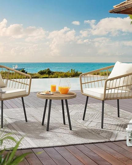 YITAHOME 3 Pieces Outdoor Wicker Patio Conversation Bistro Set, All-Weather Rattan Patio Furniture Set with Table & Cushions, Outdoor Sectional Sofa for Patio, Balcony, Backyard, Deck - LeafyLoom