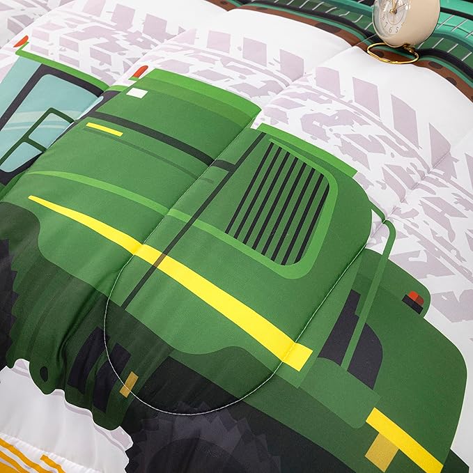 CVHOUSE Bedding Set for Boys, Tractor Comforter Twin, Cartoon Truck Quilt Set with 1 Comforter and 2 Pillow Cases- 3 Piece - LeafyLoom
