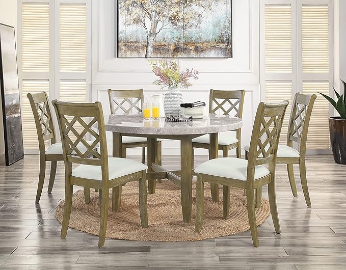 NicBex Dining Table Contemporary Kitchen Table Farmhouse Rustic Dining Table W/Marble Top Marble Top & Rustic Oak Finish for Small Place Round Dining Table, Easy Assembly, Rustic Oak - LeafyLoom