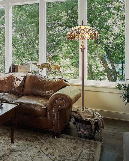 Capulina Tiffany Floor Lamp 2-Light 16X16X66 Inches Sunflower Style Stained Glass Standing Light for Living Room Bedroom Home Office - LeafyLoom