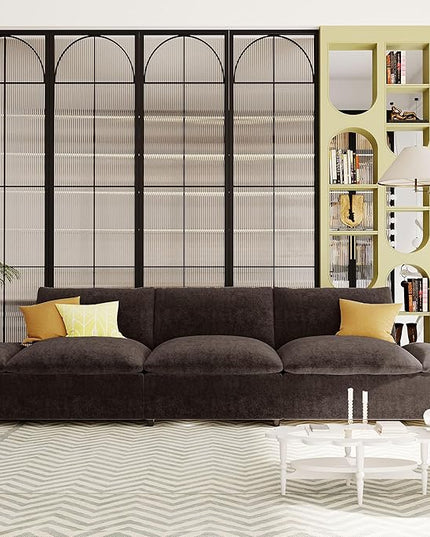 Morden Soft Linen Upholstered 3 Seater Cloud Sofa Couch Super Deep Seat Sleeper Sofa&Couch with Removable Back Cushions and Storage Armrests for Living Room, Apartment, Office, 119.5", Gray-402 - LeafyLoom